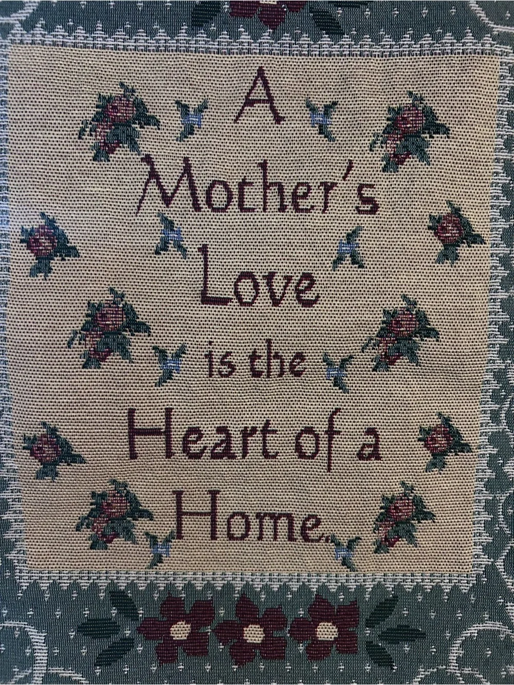 Vintage Green & Cream 'A Mother's Love' Tapestry Wall Hanging